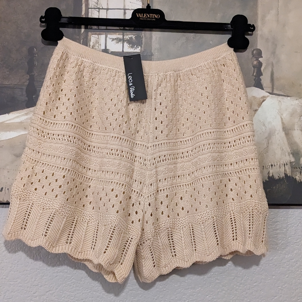 Lea  & Viola Super Soft Pointelle Detailing Lined Knit Shorts Size Medium Nwt ❤️